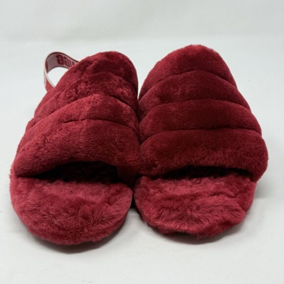 UGG Fluff Yeah Shearling Slingback Slippers Kids Girls 6 Burgundy Red Open Toe - Picture 6 of 14